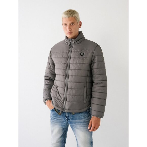 NWT True Religion Down Puffer Jacket Size Med Retail $199 Dark Grey - Picture 1 of 11